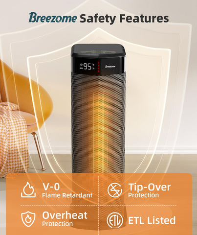 BREEZOME space heater includes a 24-hour timer for scheduling.
