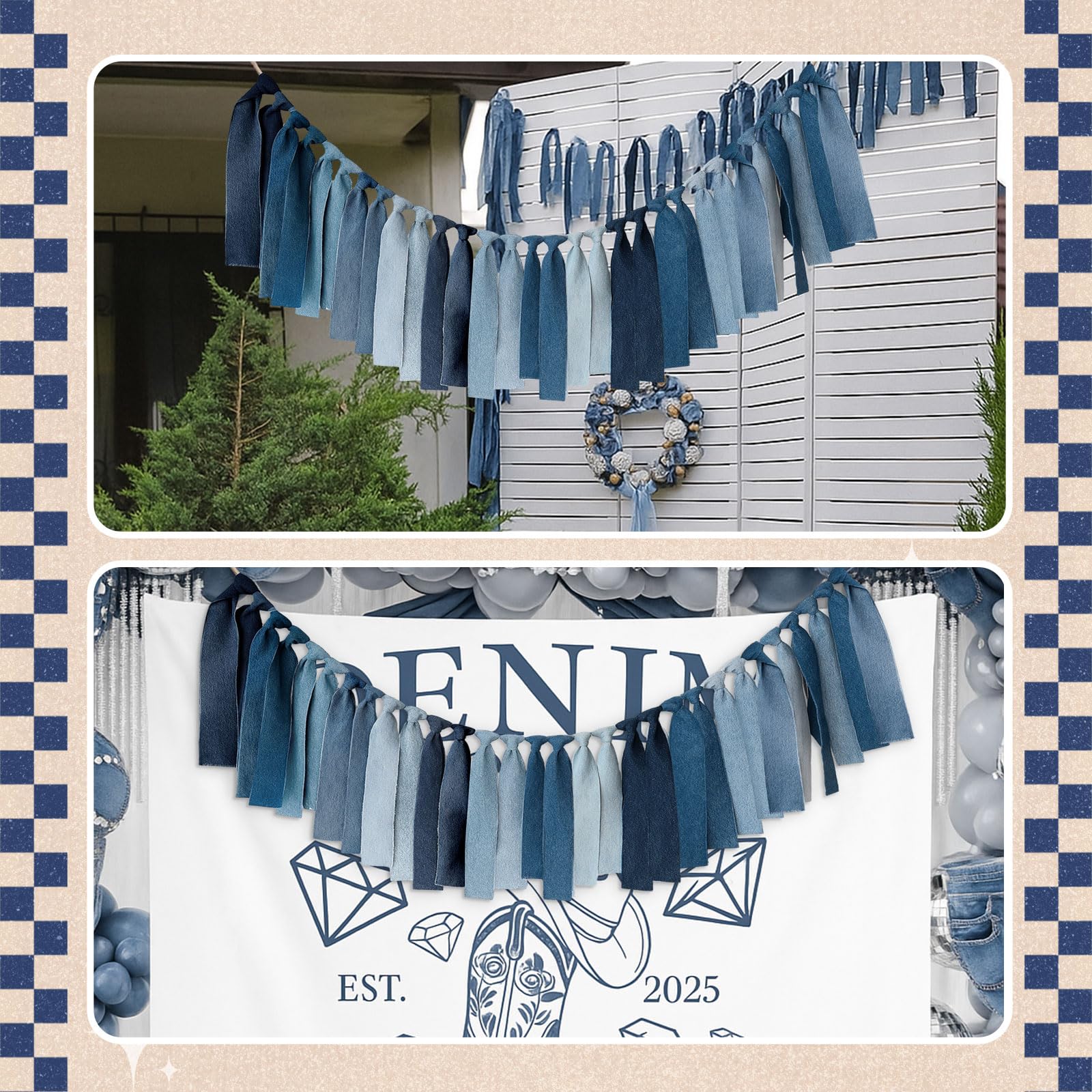 Breling denim banner bachelor party setup adds themed flair
