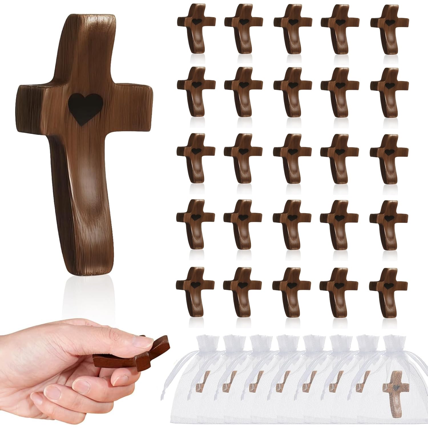 Brevynx handmade pocket cross with heart detail for quiet meditation