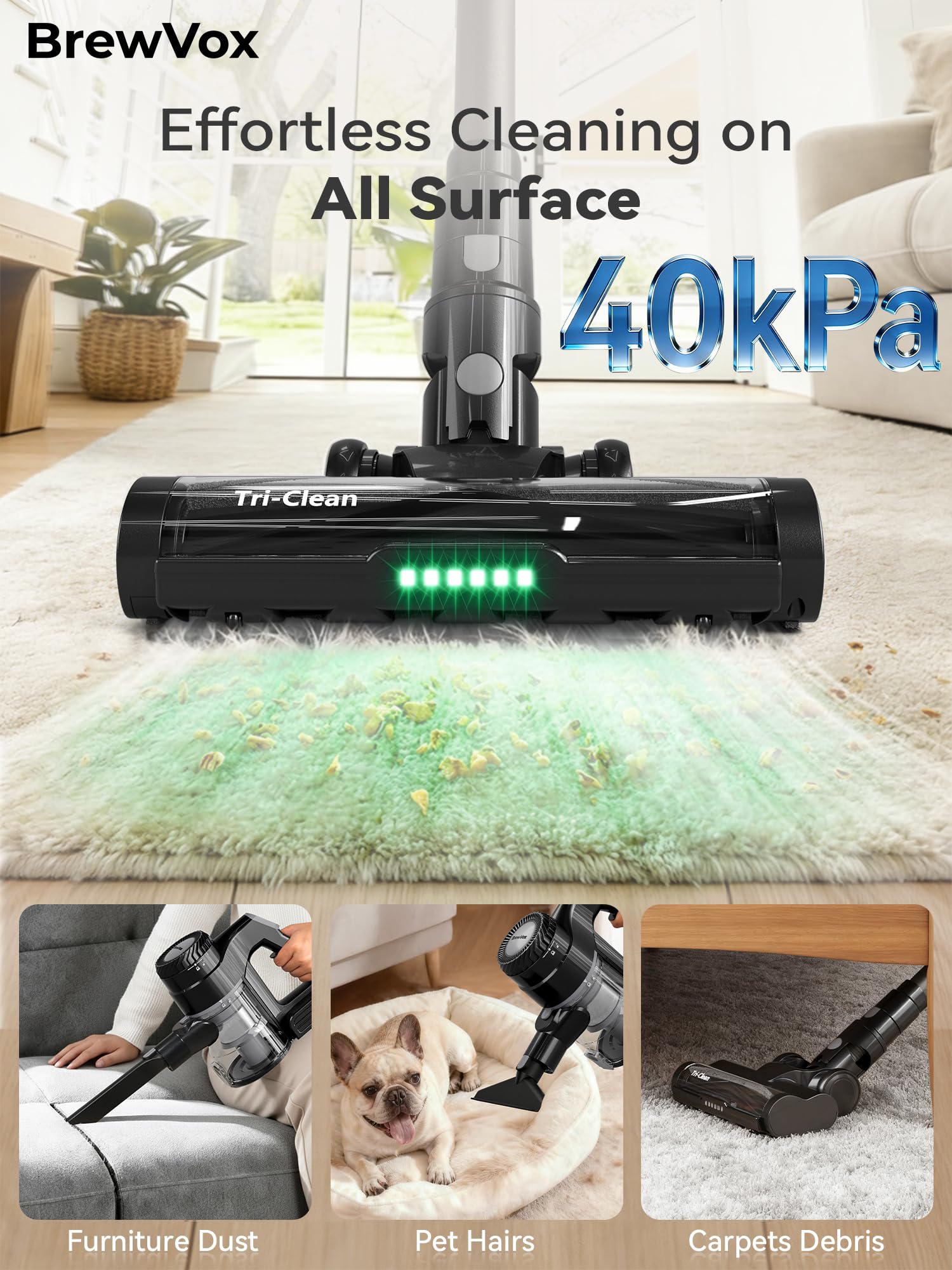 BrewVox 25W Tri-Clean brush for pet hair and dust.
