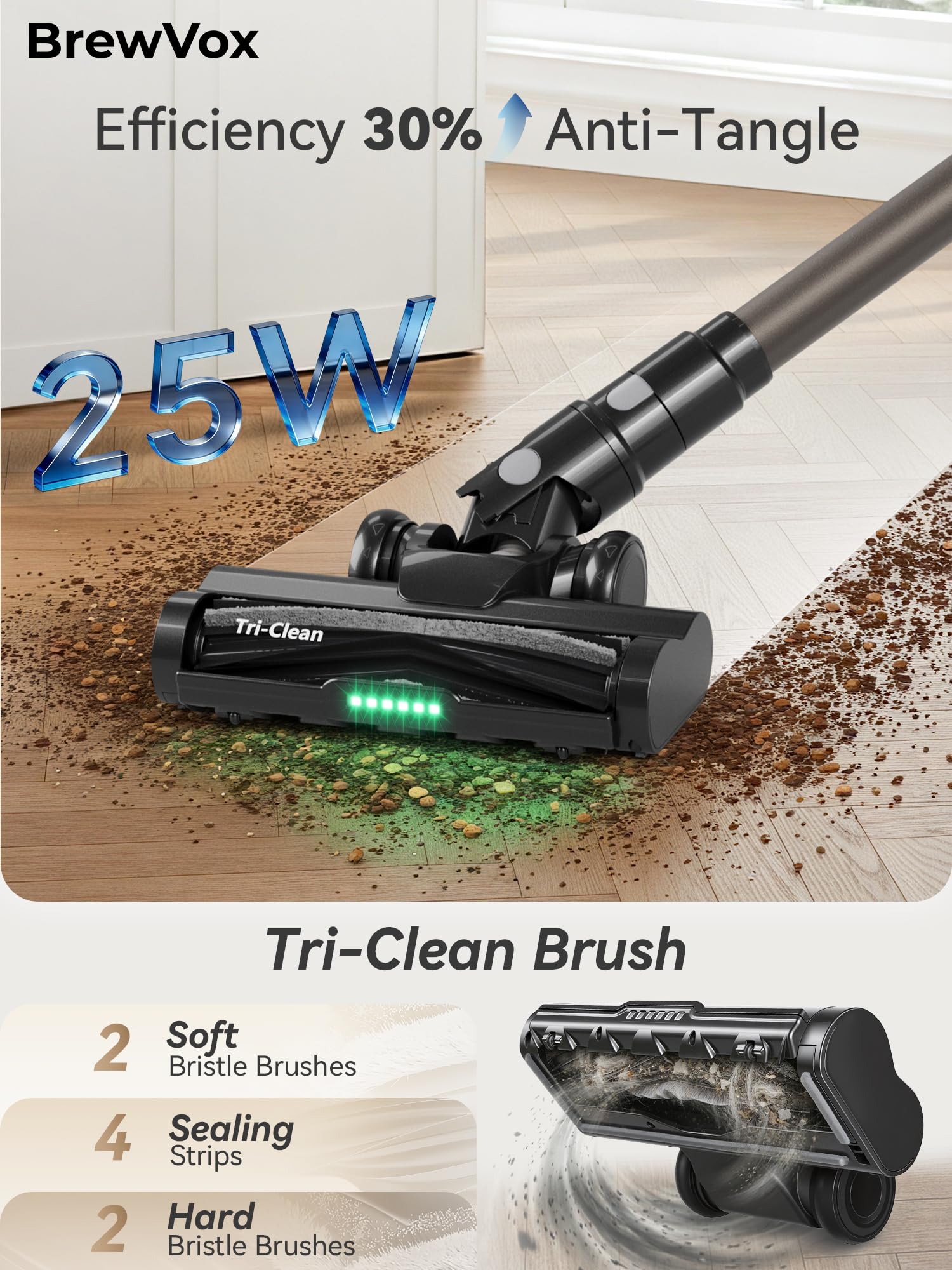 BrewVox 40kPa suction with pure copper motor for deep cleaning.