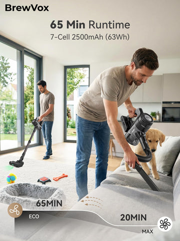 BrewVox quick charge in 2.5 hours for uninterrupted cleaning.