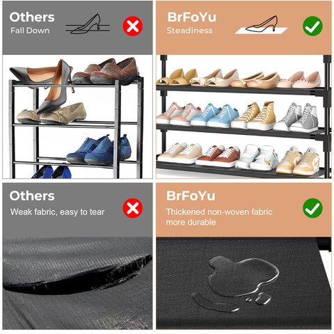 BrFoYu 5-Tier Shoe Rack holds boots and sneakers with adjustable height.