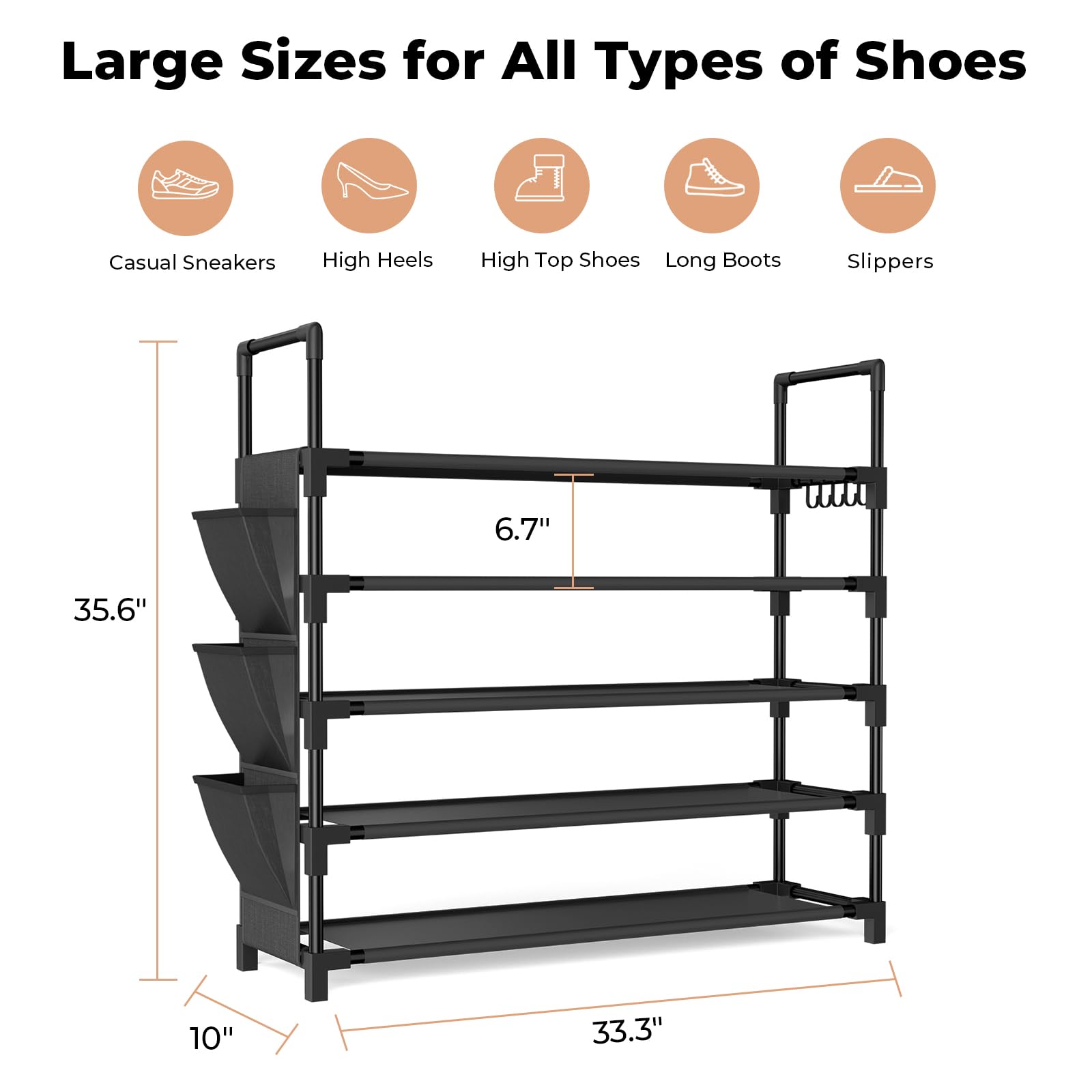 BrFoYu 5-Tier Shoe Rack with dust-proof fabric keeps shoes clean.