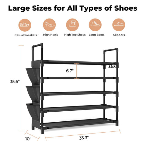 BrFoYu 5-Tier Shoe Rack with dust-proof fabric keeps shoes clean.