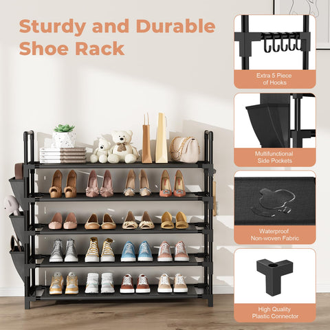 BrFoYu 5-Tier Shoe Rack stackable design for flexible room organization.