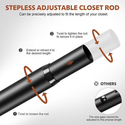 BrFoYu closet rod length adjustment from 17 to 84 inches.