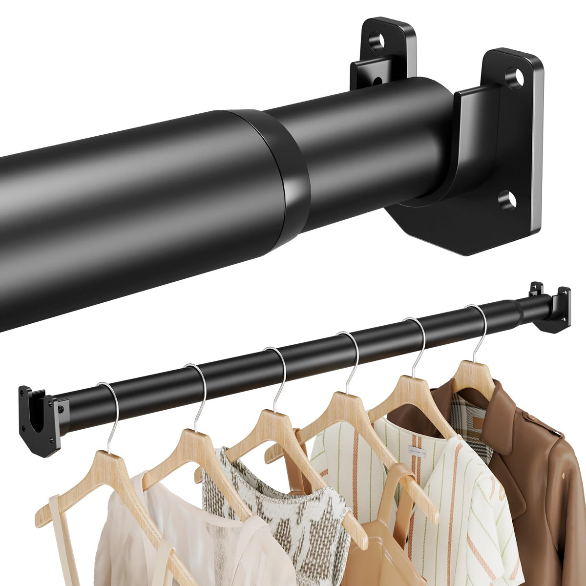 BrFoYu closet rod telescopic extension provides flexible sizing.