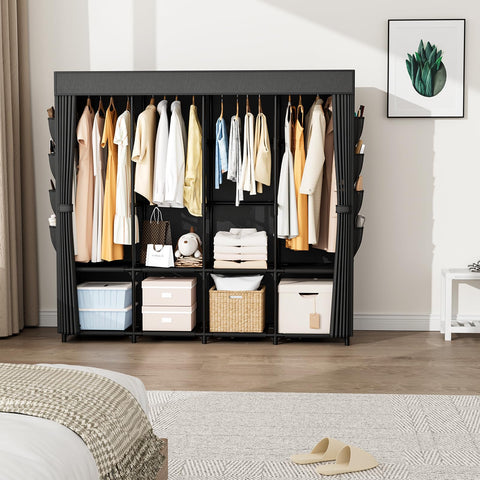 BrFoYu four-rod closet shows a sturdy frame supporting multiple garments.