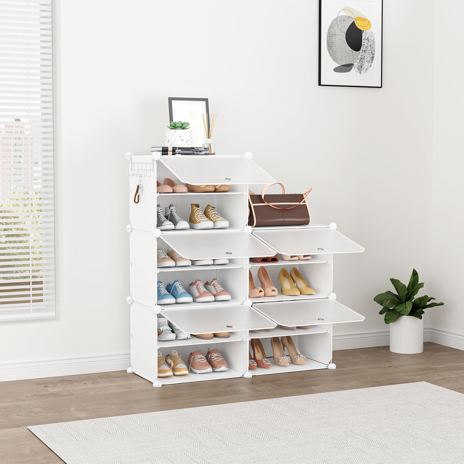 BrFoYu free-standing shoe shelf with easy assembly for quick setup.