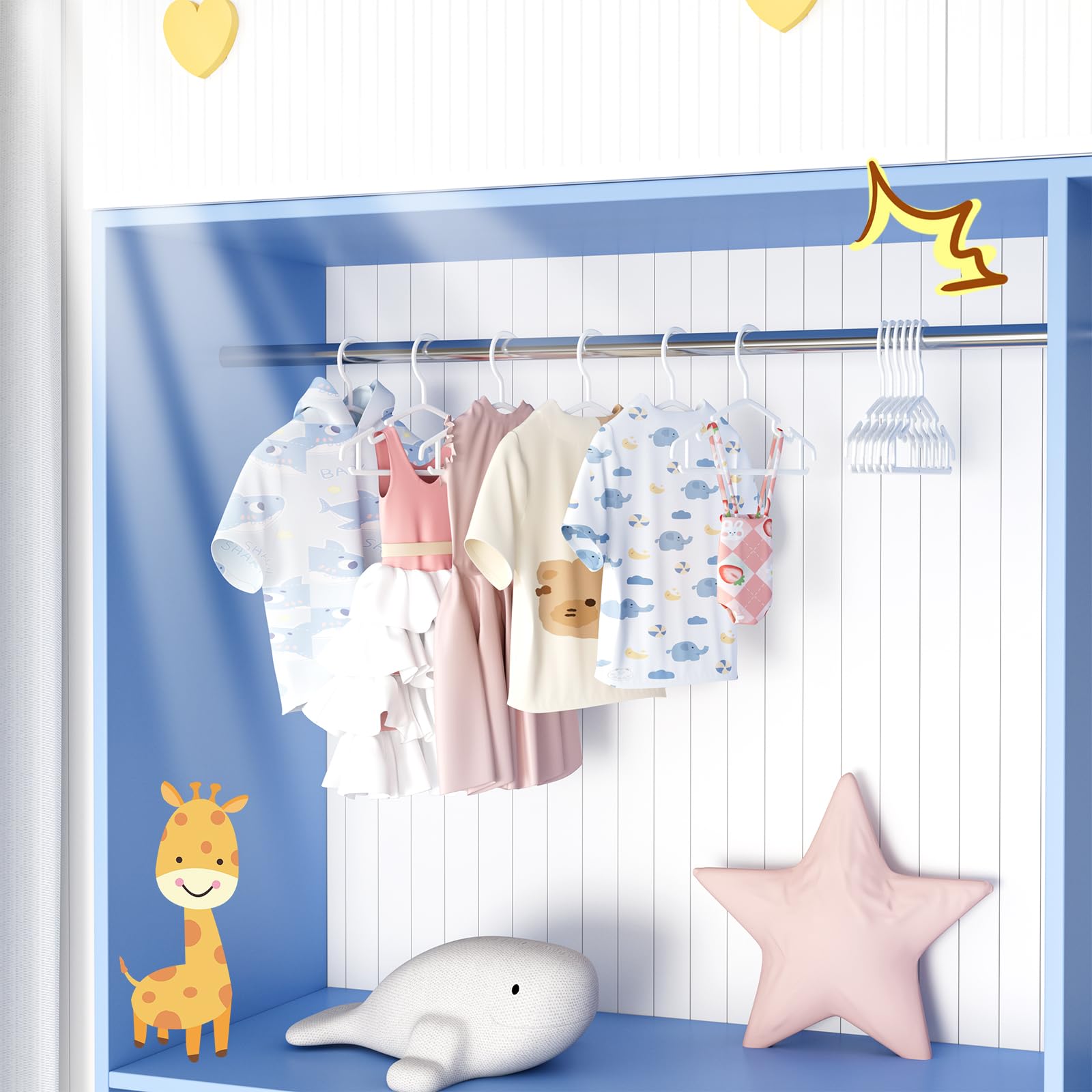 Notched shoulder design keeps toddler tops from slipping off.