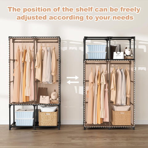 BrFoYu shelves organize folded garments and accessories neatly.
