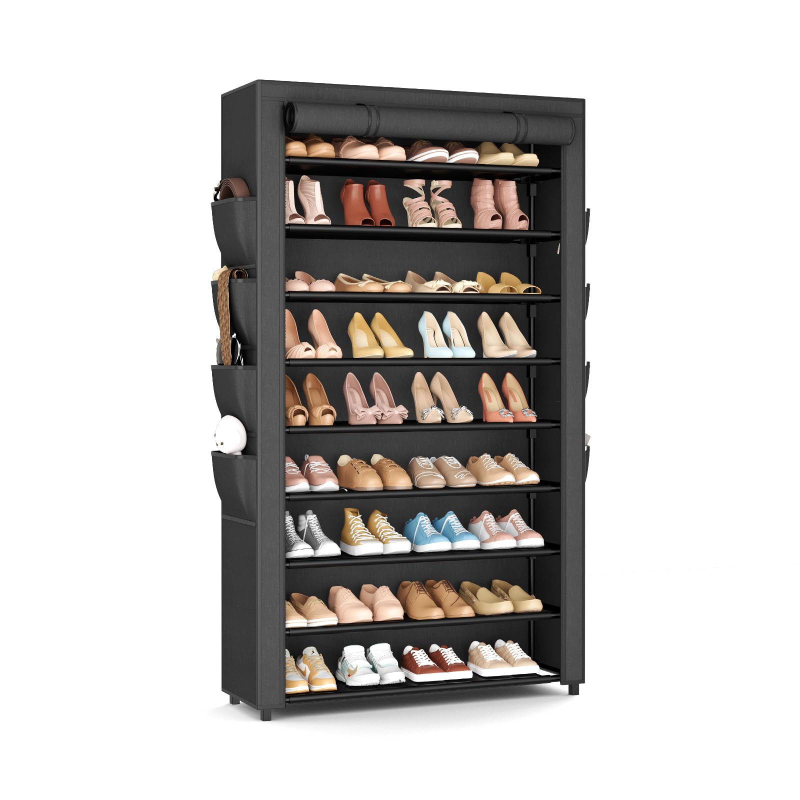 BrFoYu shoe rack cover front view highlights dust protection for organized entryway storage.