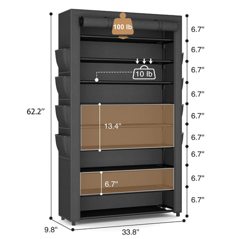 BrFoYu metal frame with fabric shelves supports heavyweight boots and sneakers.