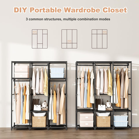 BrFoYu Wardrobe Closet 8 side pockets keep small items within reach.