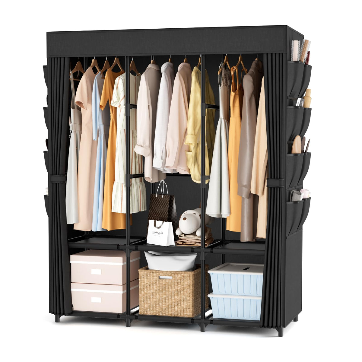 BrFoYu Wardrobe Closet front view shows sturdy free-standing design for organized bedroom storage.