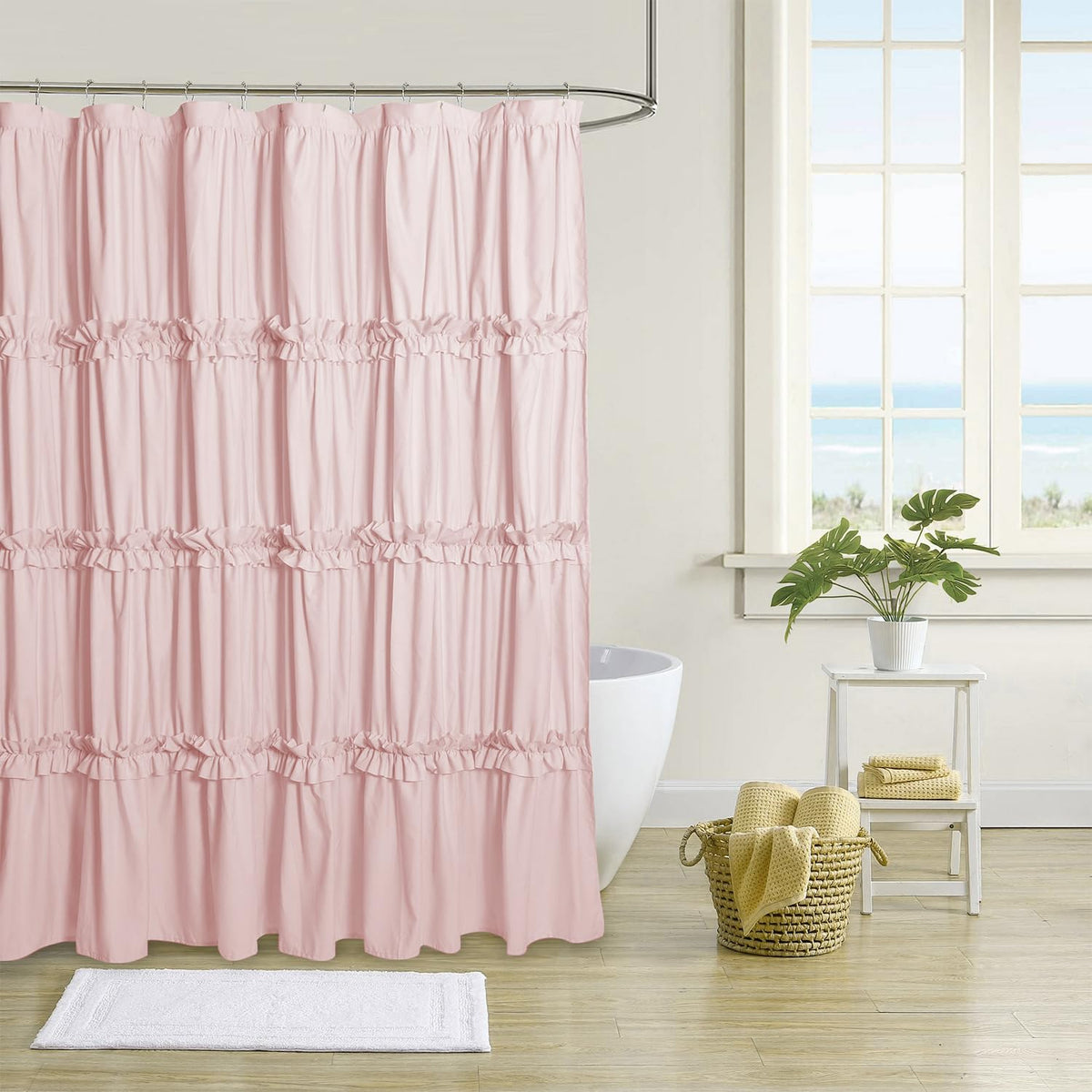 BRHF Farmhouse Ruffle Shower Curtain hands-ruched-detail enhances privacy and elegance