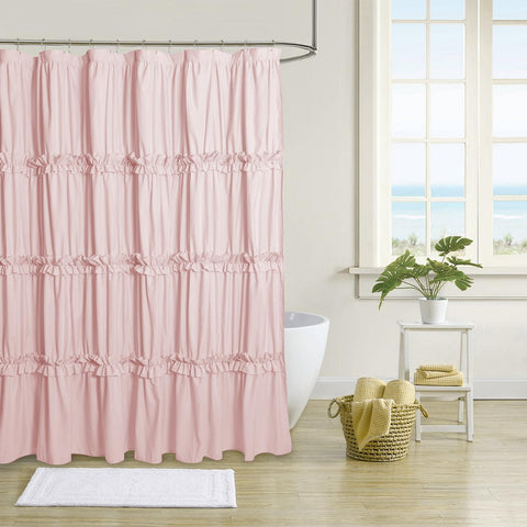 BRHF Farmhouse Ruffle Shower Curtain hands-ruched-detail enhances privacy and elegance