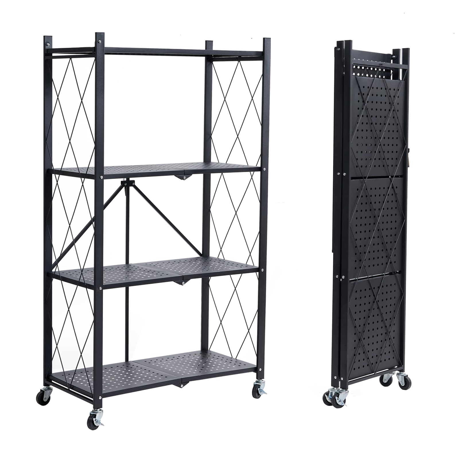 BRIAN & DANY 4-tier foldable shelves with wheels in action for easy mobility
