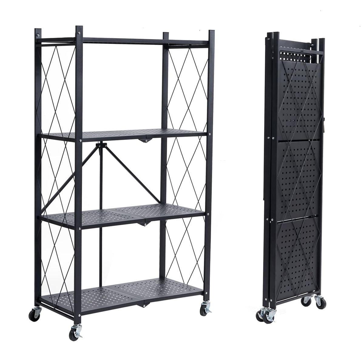 BRIAN & DANY 4-tier foldable shelves with wheels in action for easy mobility