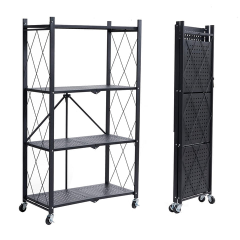 BRIAN & DANY 4-tier foldable shelves with wheels in action for easy mobility