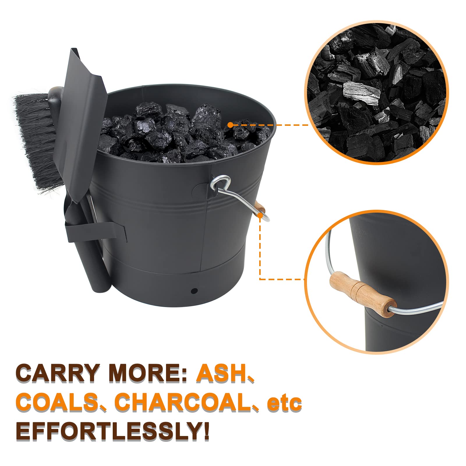 BRIAN & DANY ash bucket raised bottom protects floors during handling.