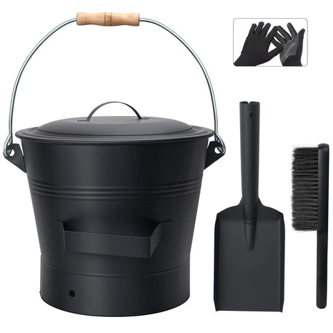 BRIAN & DANY ash bucket with lid keeps fireplace ash contained for indoor or outdoor use.