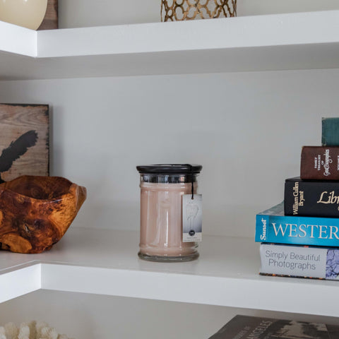 Bridgewater Candle 18oz Sweet Grace lit for a warm, cozy ambiance