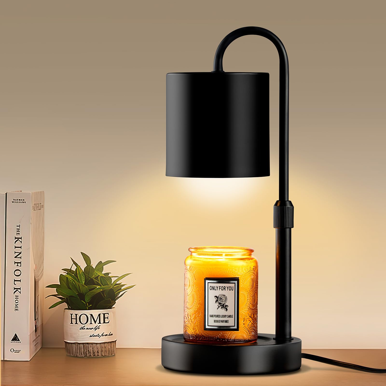 Briever candle warmer lamp base with wood and metal finish for stable fragrance diffusion.