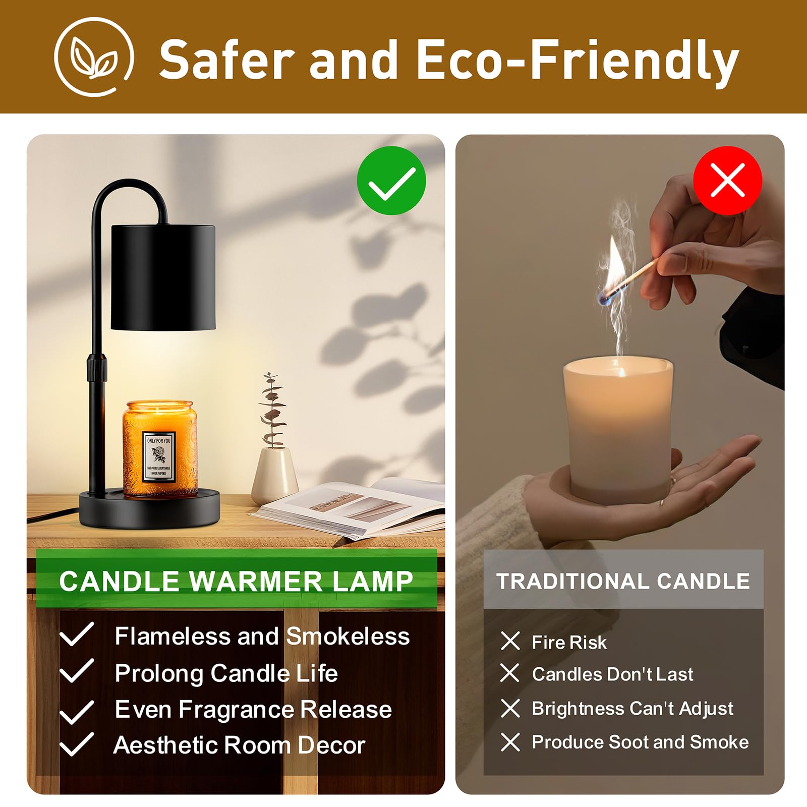Briever candle warmer height adjustment accommodates various jar sizes for even melting.
