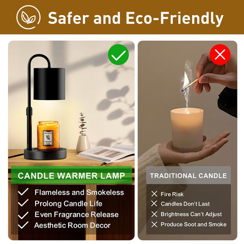 Briever candle warmer height adjustment accommodates various jar sizes for even melting.