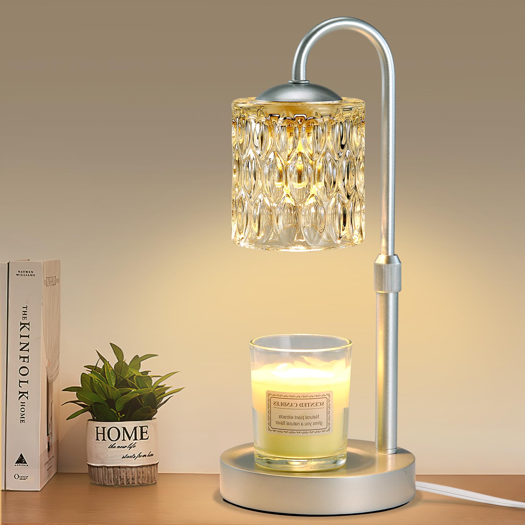 Briever candle warmer lamp base shows sturdy wood and silver finish for safe home ambiance.