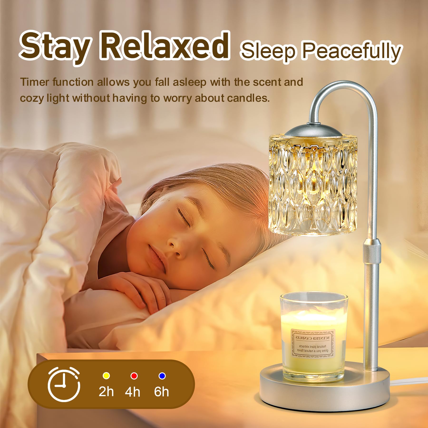 Briever candle warmer lamp metal shade and wooden base feature modern decor.