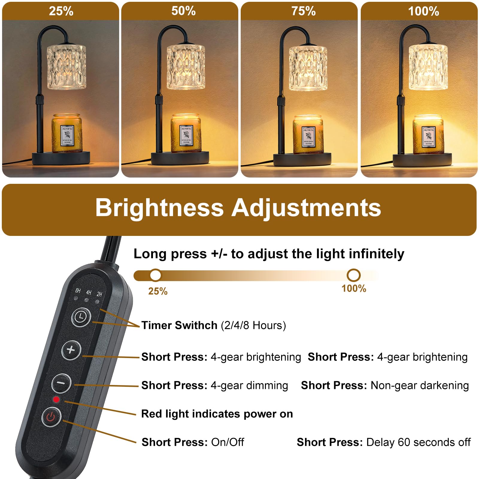 Briever metal body and glass shade add modern decor flair.