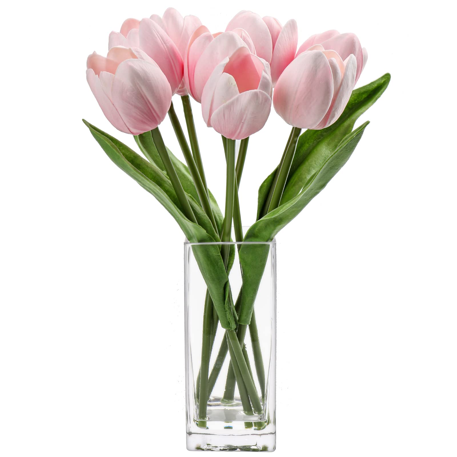Briful artificial pink tulip in clear vase enhances home decor with vibrant color
