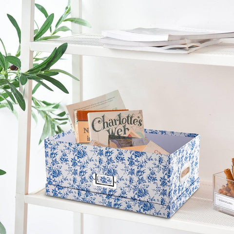 Briful blue floral boxes add elegant charm to living spaces.