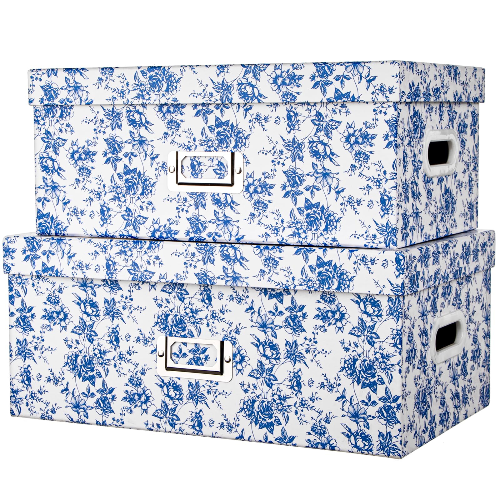 Briful blue floral porcelain-style storage box with lid for stylish organization.