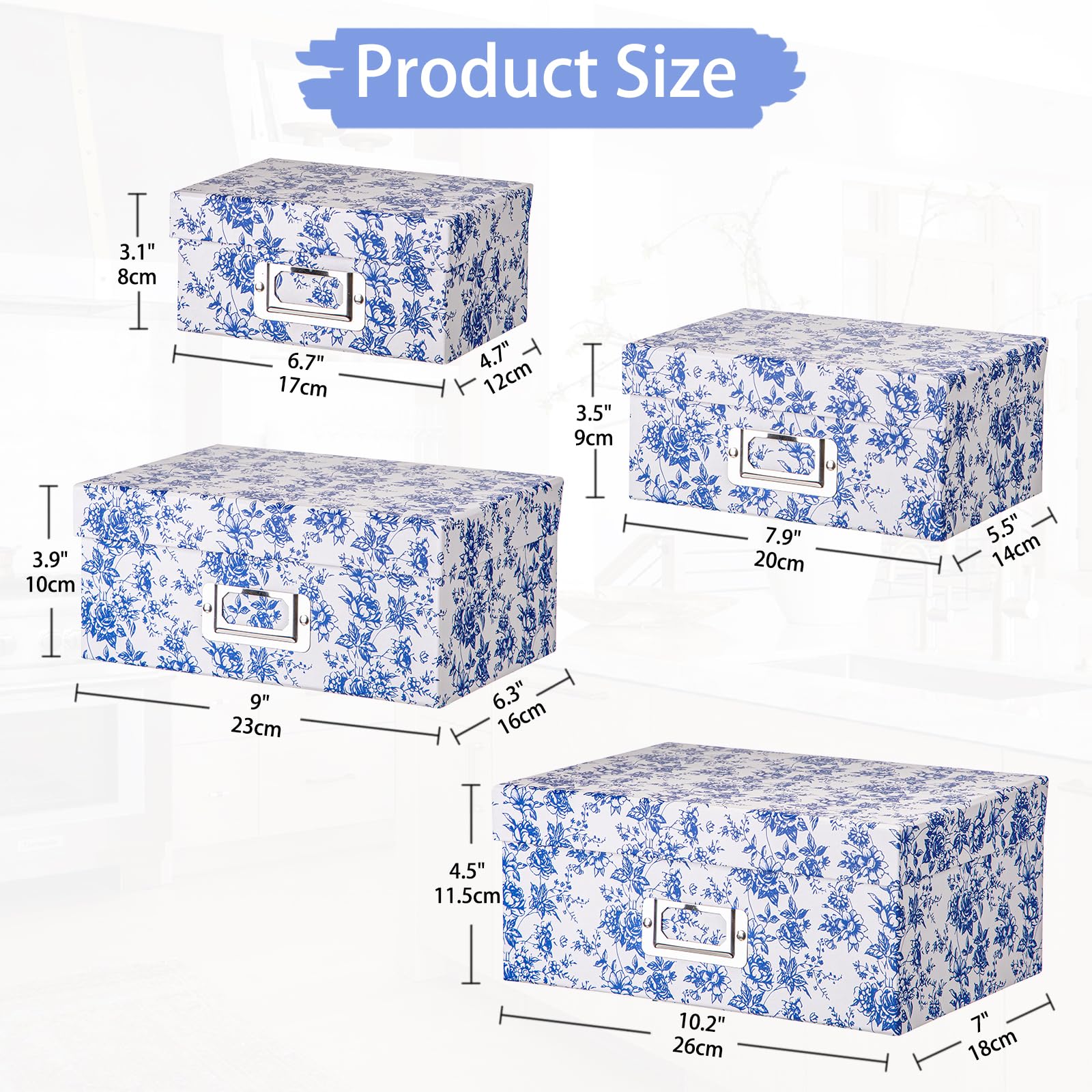 Briful large blue and white porcelain storage box adds elegant storage to shelves.