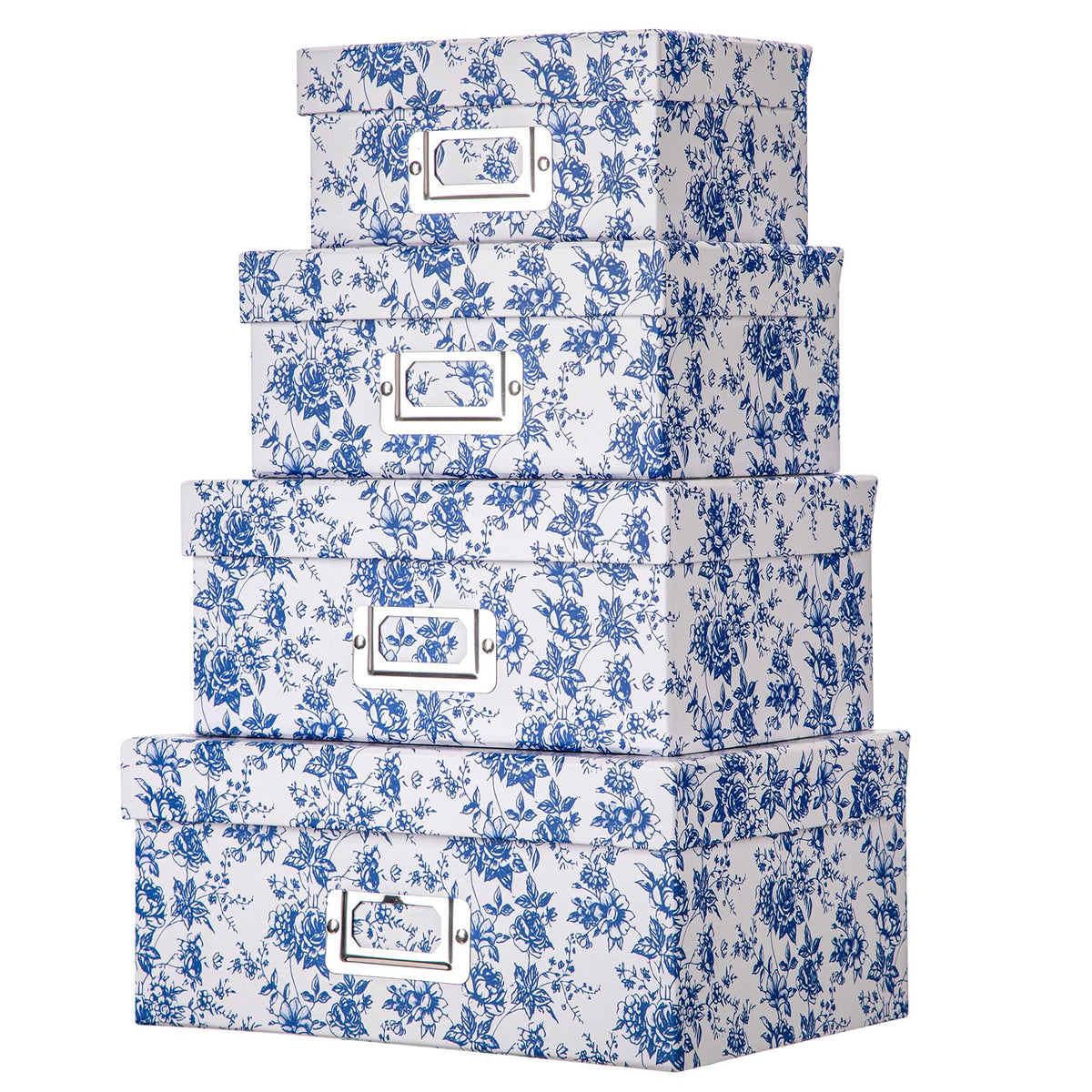 Briful blue and white porcelain storage box with lid for nesting and space-saving display.