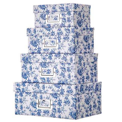 Briful blue and white porcelain storage box with lid for nesting and space-saving display.