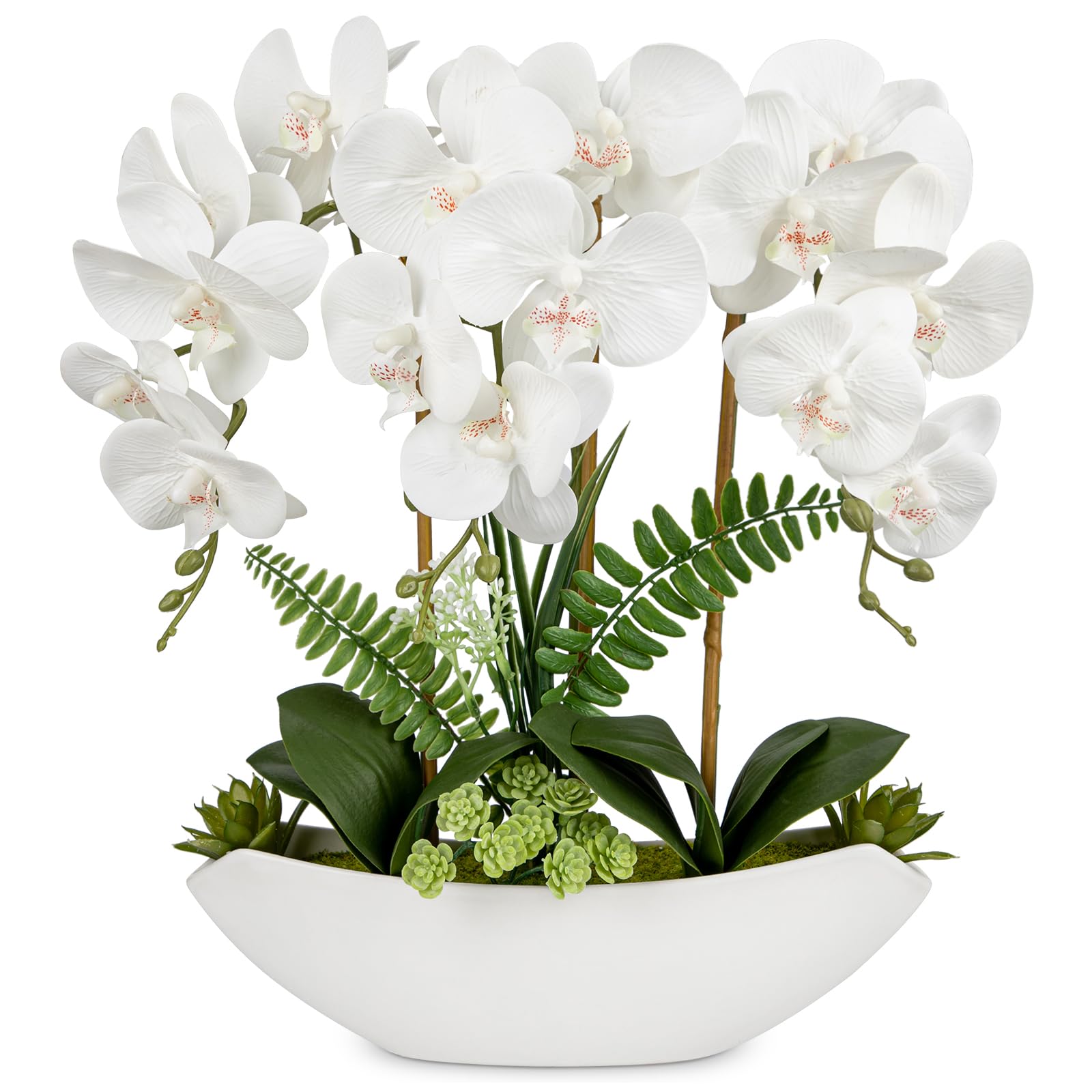 Briful 18in white silk orchid centerpiece for stylish spaces.