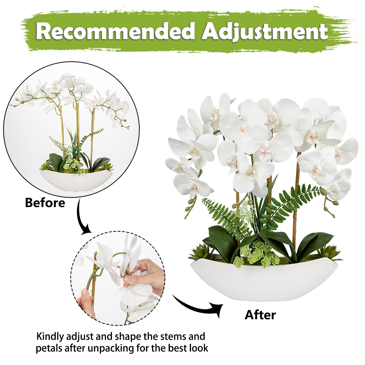 Briful lifelike orchid blooms enhance calm, natural ambiance.