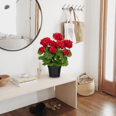 Briful outdoor-ready artificial geranium suitable for patios and balconies.