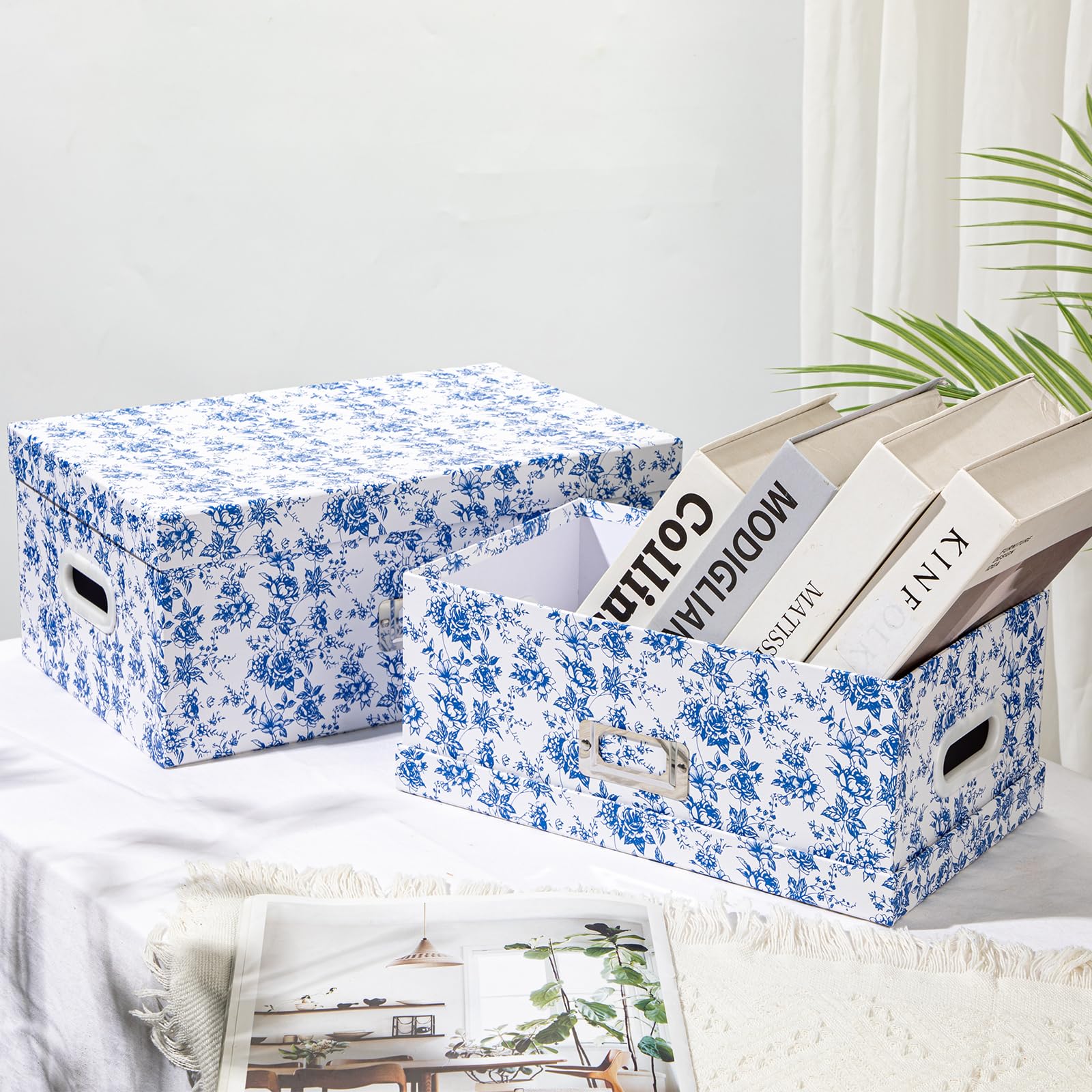 Briful porcelain-inspired blue storage box enhances decorative storage.