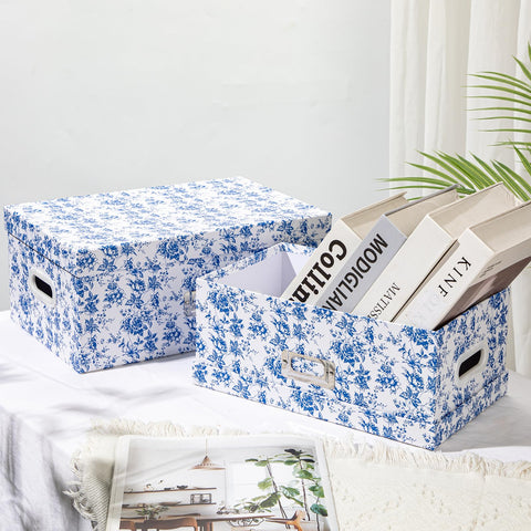 Briful porcelain-inspired blue storage box enhances decorative storage.