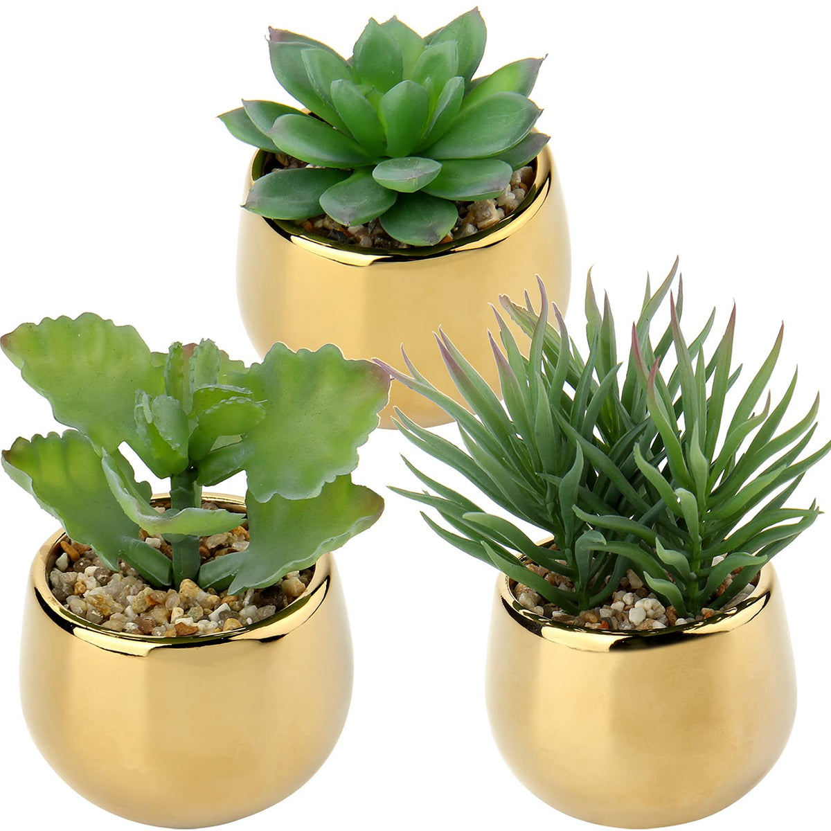 Briful small artificial succulent in gold ceramic pot on desk for modern decor
