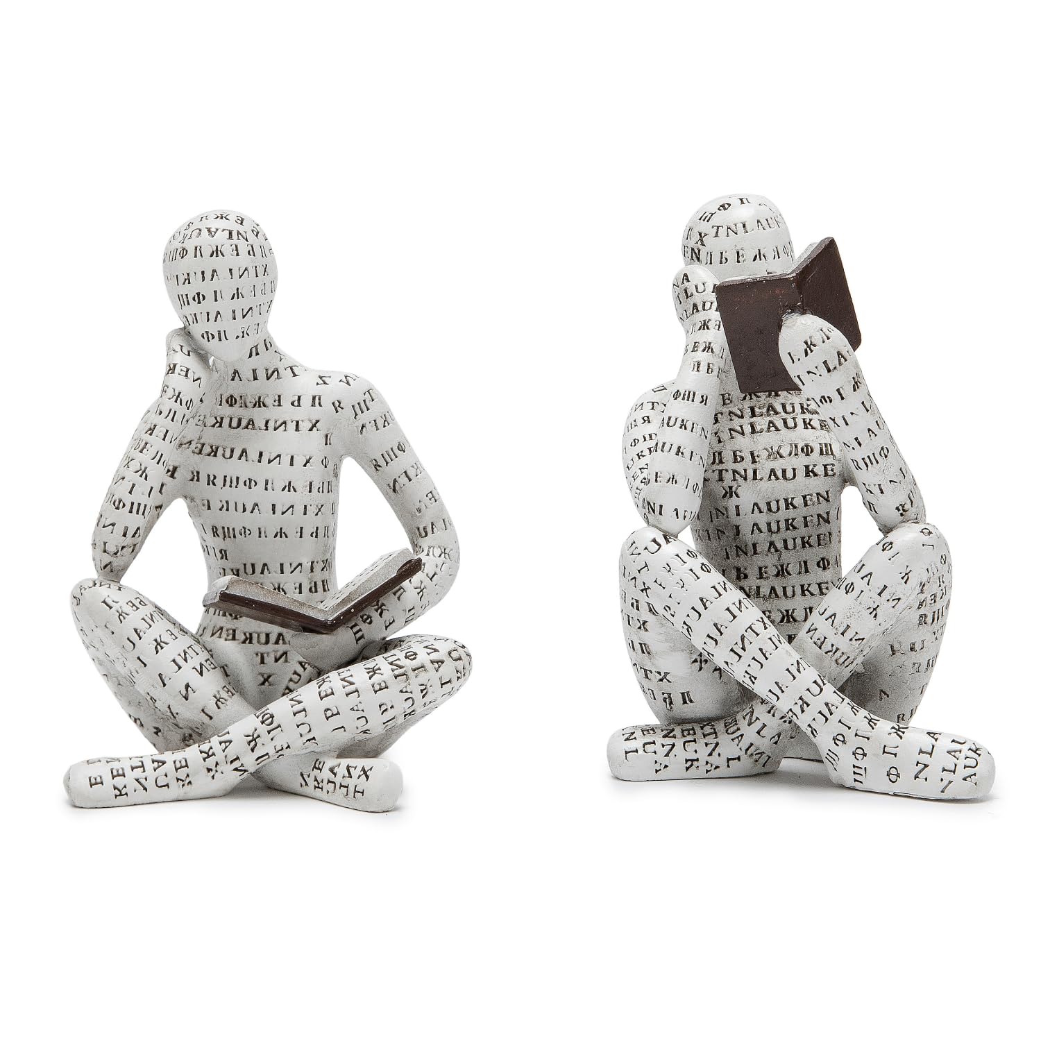 Brighomrom reading-thinker sculpture on a shelf enhances a contemplative reading nook