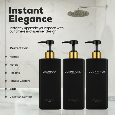 Brighter Barns 16oz dispenser bottles with clear, shatterproof design for daily use.