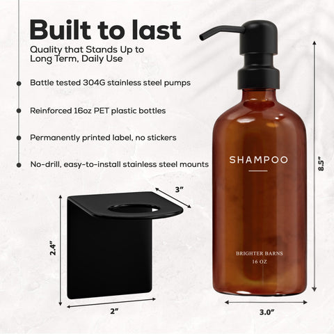 Brighter Barns amber body wash dispenser wall-mount for convenience and style.