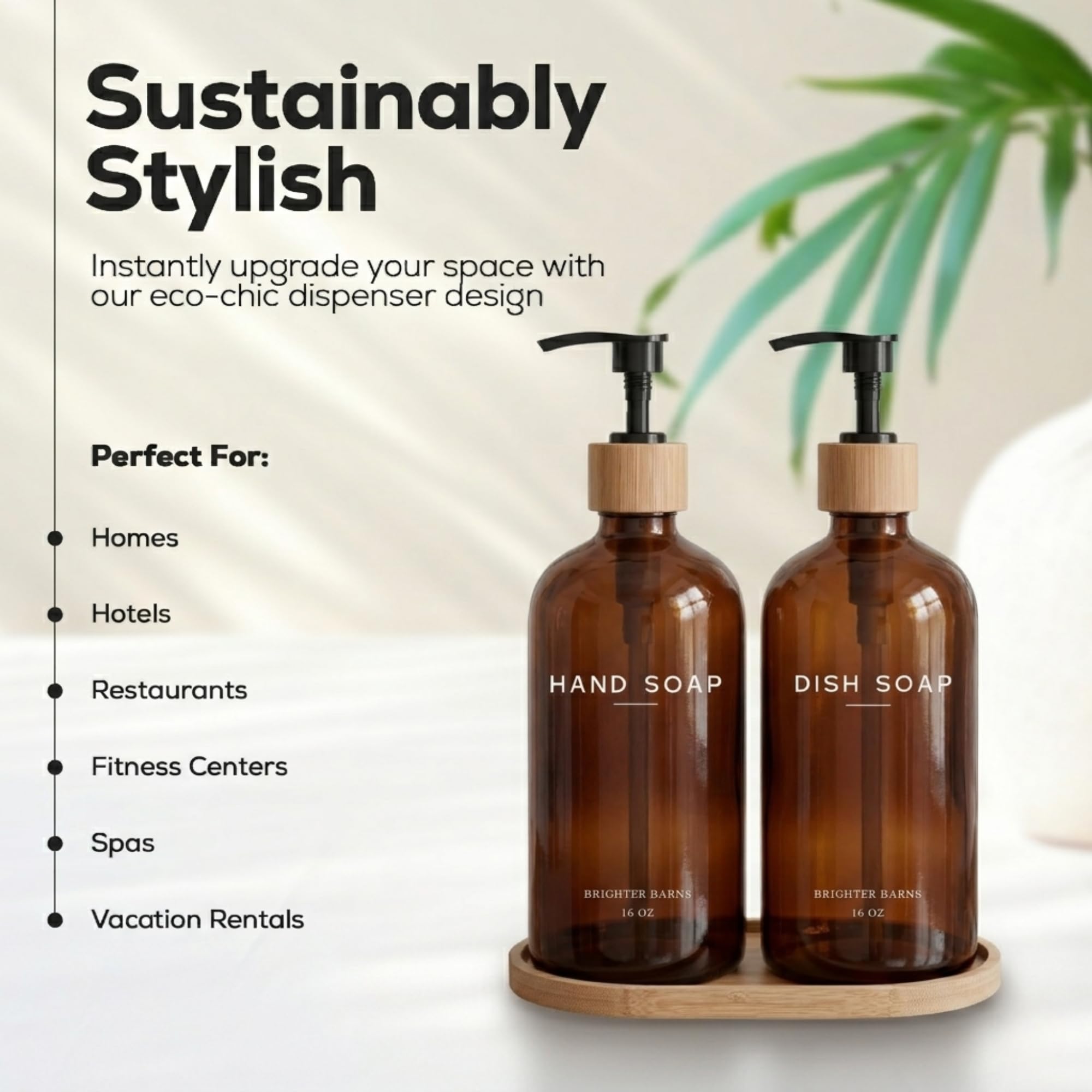 Brighter Barns amber glass dish dispenser complements counter service and easy refills
